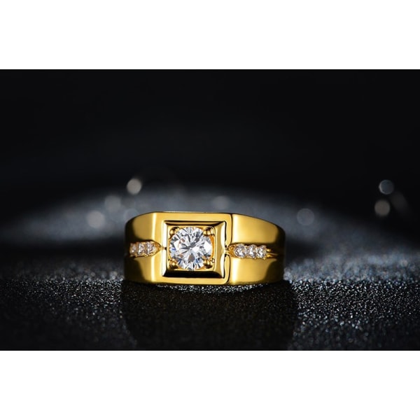Herr Gult Guld Färg Ring Rund 0,5 Carat Zirconia Diamant Ring Bröllopsring Modetillbehör Present till män ZR033 US7