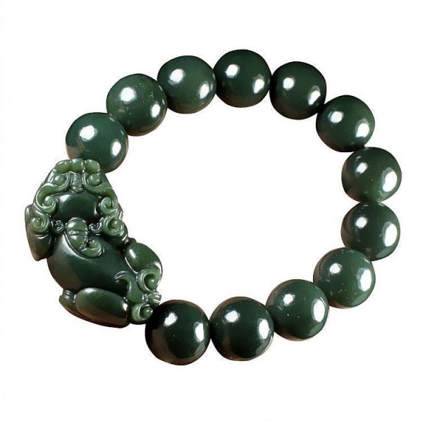 Äkta Jade Lucky Pixiu Armband Män Kvinnor Naturlig Xinjiang Hetian Grön Jades Stenpärlor Elastiska pärlor Armband Man Armband Green