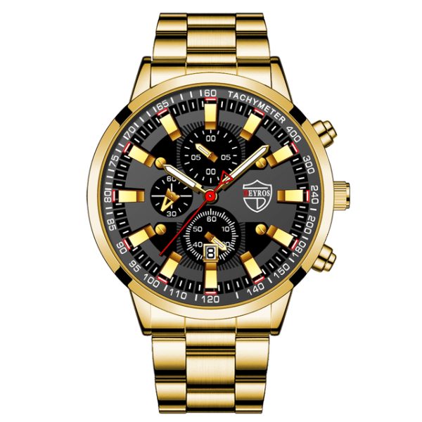 Lyxmärke Herr Företagsklockor Mode Herr Sport Vattentät rostfritt stål Quartz Watch självlysande klocka Steel Gold  Black