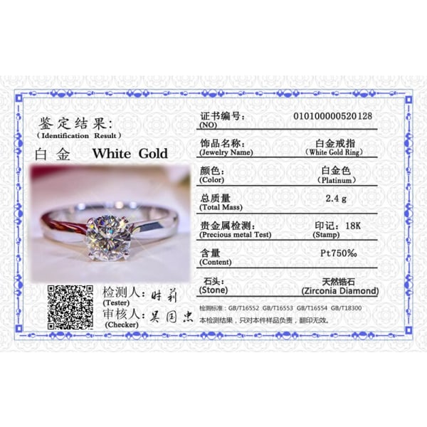Klassisk Lyx 18K Vitguld Färg Ring Solitaire 2CT Zirconia Diamant Bröllopsring Modetillbehör Presentsmycken för kvinnor 10