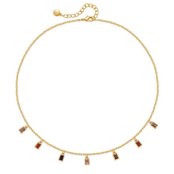 Färgglada Zircon Halsband Liten Square Mode All-Match Choker Koppar Plätering 18K Riktiga Guldkedja Vatten Släppa Formen Kn0264-2Square