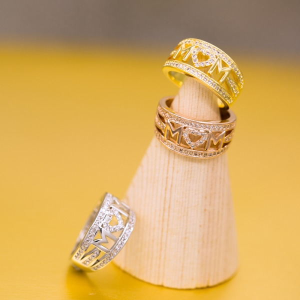 Utsökt Mom Love Hjärtformad Zirkon Ring Kopparpläterad Guld Silver Rose Golden & Tre färger GOLD US SIZE 6
