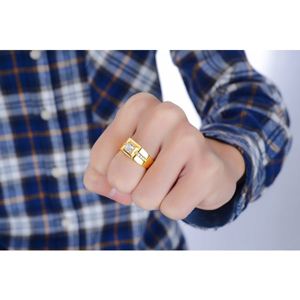 Herr Gult Guld Färg Ring Rund 0,5 Carat Zirconia Diamant Ring Bröllopsring Modetillbehör Present till män ZR033 US8