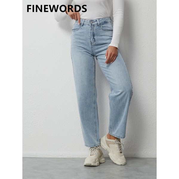 FINORD Koreanska blå jeans med vida ben kvinnor hög midja Rak mamma jeans Streetwear Baggy Casual Vintage Harajuku jeansbyxa Blue XS
