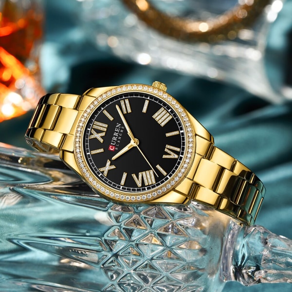 CURREN Ny design Charmig Rose Damklocka Lysande watch Armbandklocka i rostfritt stål Tunn Quartz Watch relogio feminino gold white