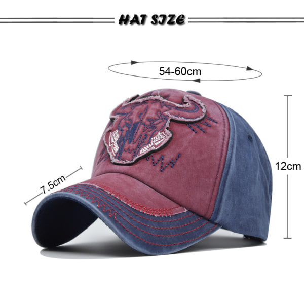 Tvättad cap Bull Head 3D broderad cap för män och kvinnor Retro Peaked cap Solhatt Partihandel Coffee Adjustable
