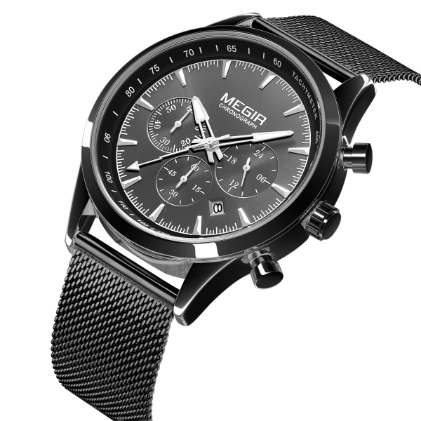 MEGIR Watch för män Top Märke Lyx Business Quartz Klockor Vattentät stål Watch Klocka Relogios Masculino 2153 GoldBlack