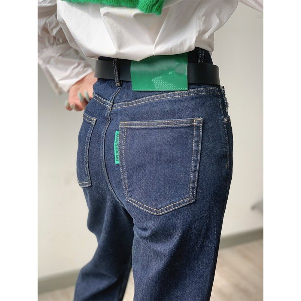 FINORD Varumärke Vintage Mörkblå lösa jeans Kvinnor Koreanska Casual Jeans med hög midja Full Längd Harajuku raka manschett jeans Blue 31