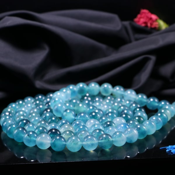 Naturligt blå Jade Armband Män Kvinnor Fina Smycken Äkta Klass A Myanmar Jadeite Is Flytande Burma Jade 108 Bead Mala Armband 14mm