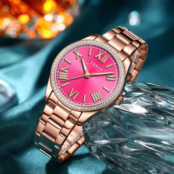 CURREN Ny design Charmig Rose Damklocka Lysande watch Armbandklocka i rostfritt stål Tunn Quartz Watch relogio feminino rose pink box