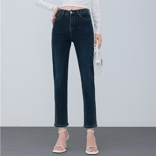 FINORD Vintage Beige Jeans med hög midja Dam Korean Wash Slim Skinny Jeans Easymatch Elegant Casual Capris Stretch Jeansbyxor SkyBlue XXL