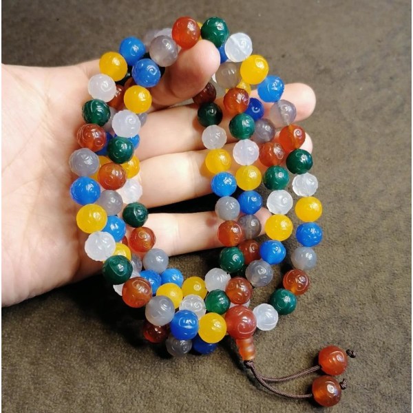 Naturlig färgglad agat 108 pärlor Mala armband män kvinnor helande ädelsten fina smycken Äkta Fengshui agat armband armband 10mm
