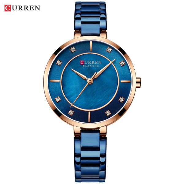 CURREN Märke Damer För Klockor Mode Elegant Quartz Armbandsur med Rhinestone Urtavla Rose Gold Stålband Klocka Reloj Mujer blue