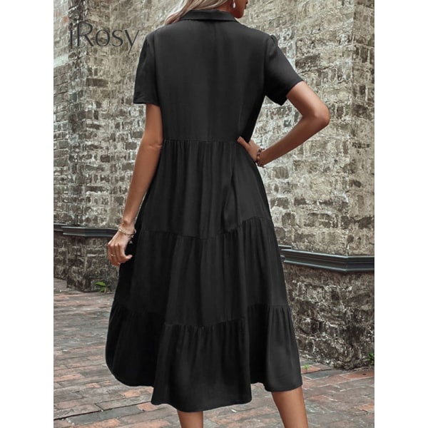 Sommarklänning 2023 Chic och elegant knappad långa svarta viskosklänningar för kvinnor Fest Klänningar Kläder black L