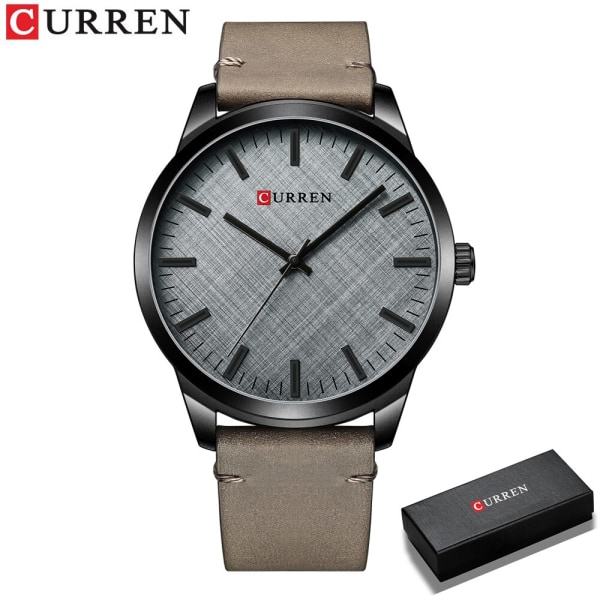 CURREN Man Klockor Mode Business Quartz Armbandsur med Läder Klassisk Casual Man Klocka Svart Enkel watch khaki black box