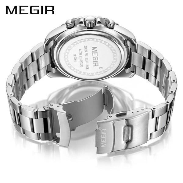MEGIR Märke Lyx Watch Business Quartz Klockor Vattentät Lysande Armbandsur För Herr Watch manlig Kalender 2064 Silver