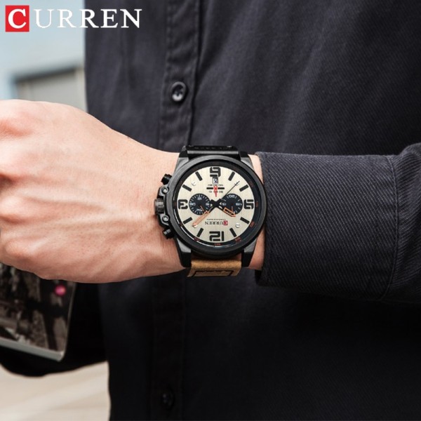 CURREN 2022 New Fashion Herrklockor med Läder Toppmärke Lyx Sport Chronograph Quartz Watch Herr Relogio Masculino black yellow