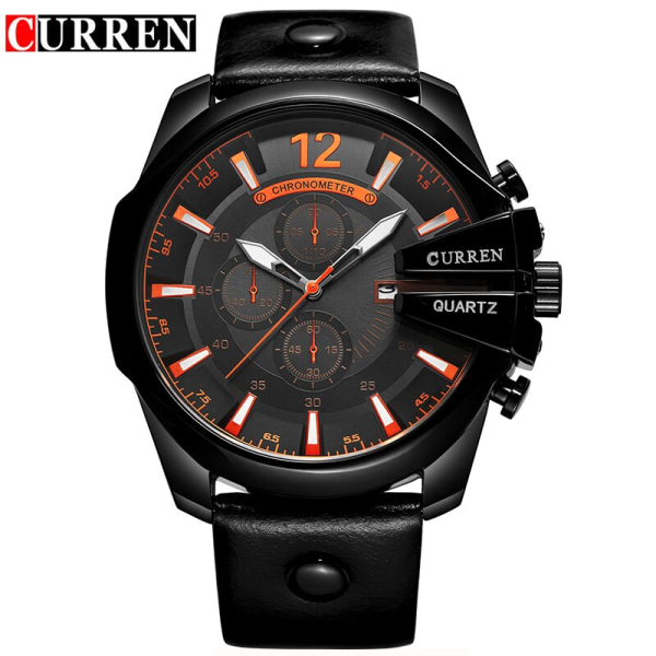CURREN Män Lyx Ny design mode Casual Modern design Quartz Watch äkta läderarmband Manklocka black