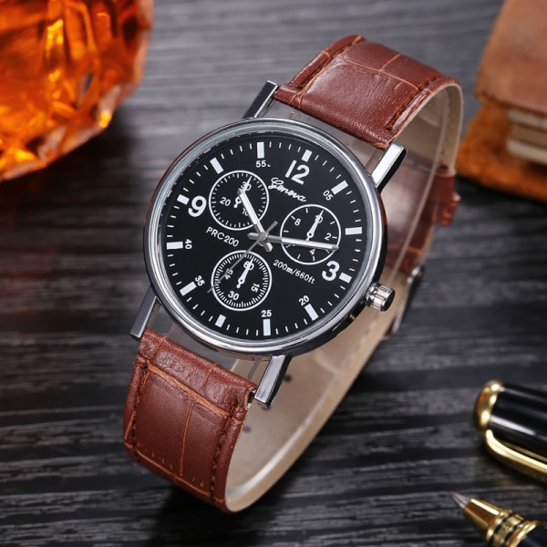 Herrmode watch med snyggt läderband - Watch brownwithblackface