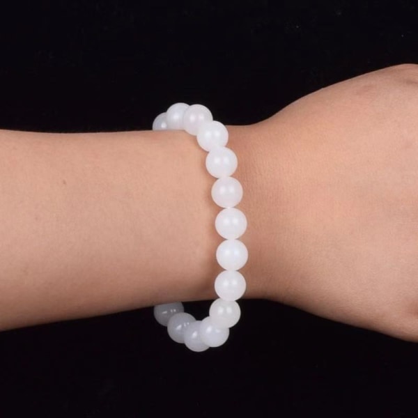 Äkta Naturligt Vit Jade Armband Kvinnor Män Runda Jades Stenpärlor Elastiska pärlor Armband Fina Smycken Armband Tillbehör 10mm
