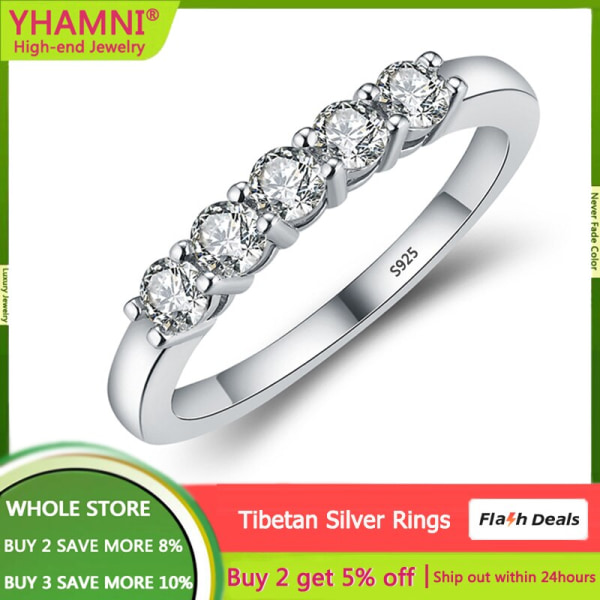 Med meriter Eternity Promise Ring Allergifri Tibetansk Silver Ring Inlay 5st 3mm Zirconia Diamant Bröllopsring Dam Ringar 5