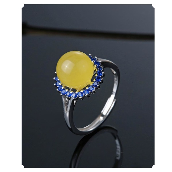 925 Sterling Silver Amber Safir Ringar Dam Fina Smycken Tillbehör 100% Äkta Natural Baltic Ambers Beads Ring Justerbar White Resizable