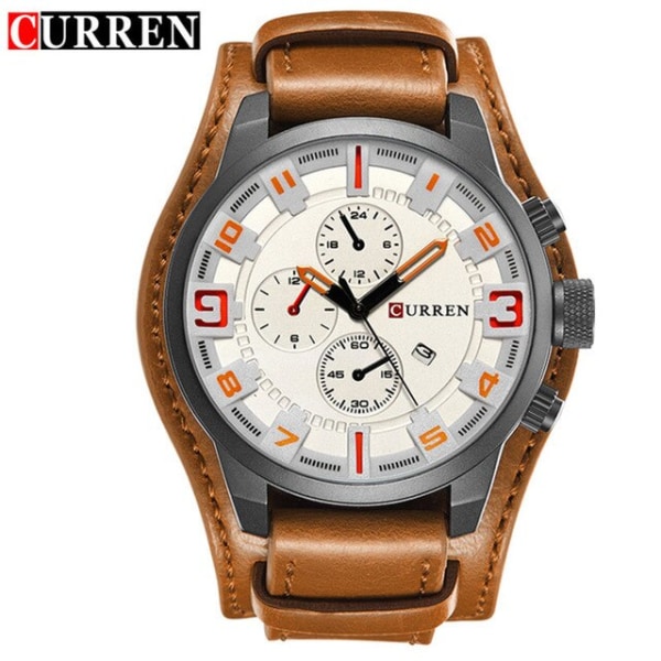 CURREN Watch för män Toppmärke Lyx Dejt Sport Militärklocka Läderrem Quartz Business Watch Relogio Masculino brown white