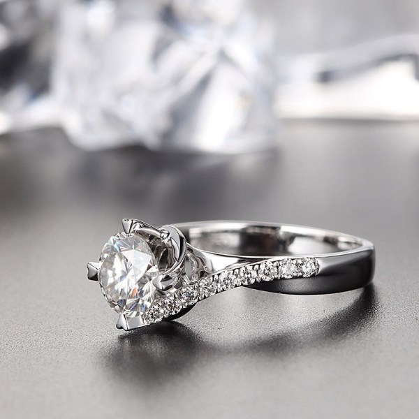 100 % certifierade tibetanska silverringar för kvinnor omgång 1 karat Zirconia Diamant Stone Engagement Bröllopsband Modesmycken US9