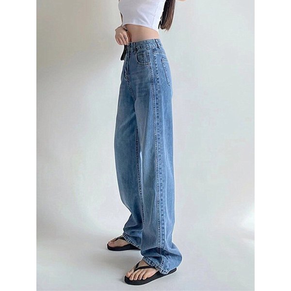 FINORD Streetwear High Waist Korean Mom Jeans Dam Easymatch Vintage Breda Ben Raka Jeans Lösa Casual Punk Blue Jeans Blue S