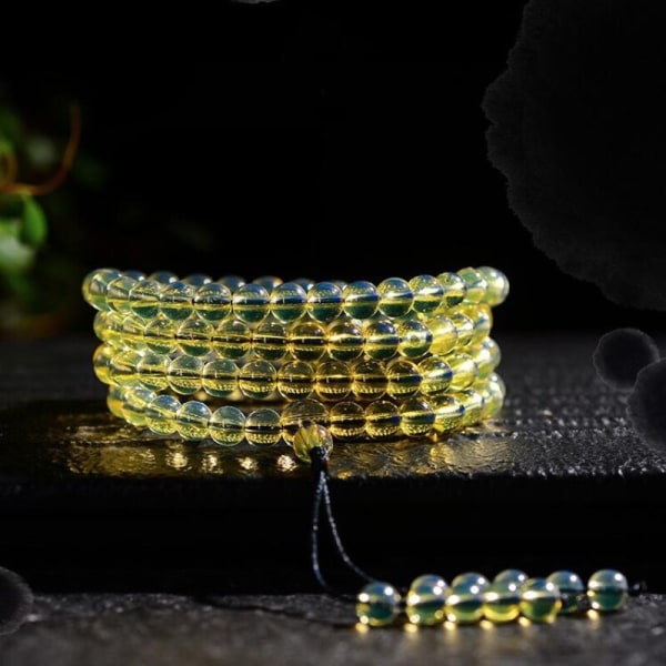 Natural Baltic Amber 108 Bead Mala Elastiskt armband Dam Blå Amber-beads Beaded Armband Amulett Armband Flickvän Mamma Presenter 6mm