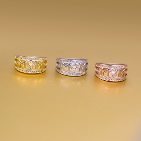 Utsökt Mom Love Hjärtformad Zirkon Ring Kopparpläterad Guld Silver Rose Golden & Tre färger GOLD US SIZE 7