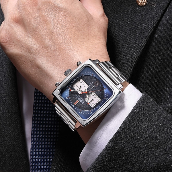 MEGIR Reloj Hombre Luxury Business Watch för män Steel Band Quartz Armbandsur Casual Chronograph Clock Man часы мужские наручные BlackSilver