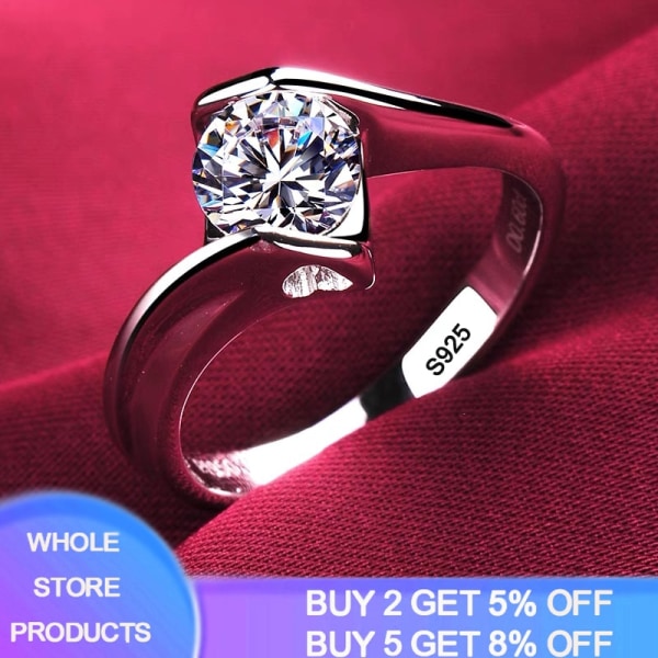 Äkta tibetansk Silver Ring Never Fade 2.0ct Förlovningsbröllopsring present för kvinnor Förslagsring R168 US8