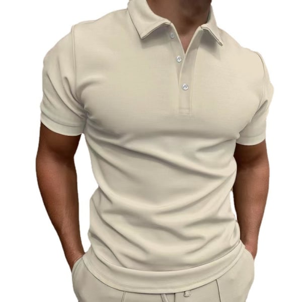 2023 vår och sommar pikétröja för män kortärmad T-shirtjacka med knapp White XL