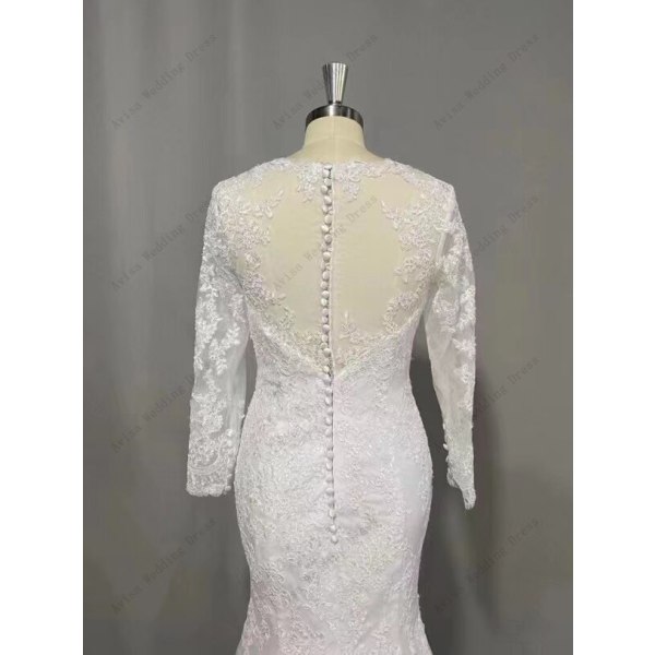 Eleganta bröllopsklänningar för kvinnor Sjöjungfru Långärmad Spetsapplikation Boho Brudklänning Brudklänningar Vestidos De Noiva Custome Made Ivory 12