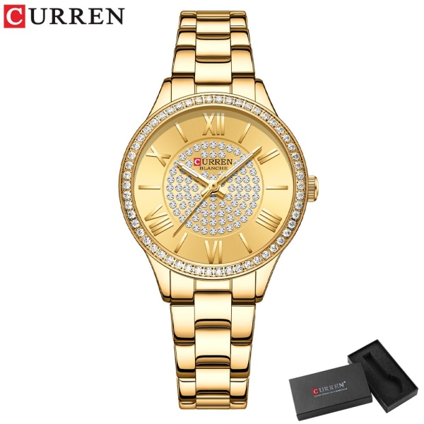 CURREN Watch för kvinnor Rose Gold Armbandsur Lyx Armband i rostfritt stål Lysande Qointer Quartz Vattentät Damklocka Reloj gold box