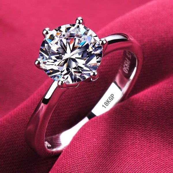 Äkta tibetansk Silver Ring Never Fade 2.0ct Förlovningsbröllopsring present för kvinnor Förslagsring R168 US6