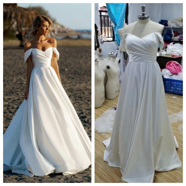 Strandbröllopsklänning för kvinnor 2023 Off The Shoulder Enkel A Line Princess Brudklänning Modern Robe De Mariee Anpassa White 10