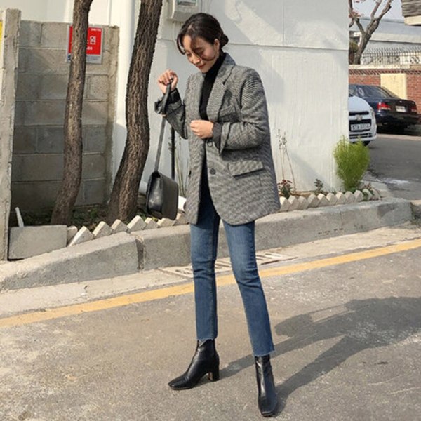 FINORDS Skinny Stretch Jeans med hög midja Kvinnor Push Up Casual Koreanska Jeans Streetwear Boot cut Jeans 2019 Höst Pencil Byxor Black 26