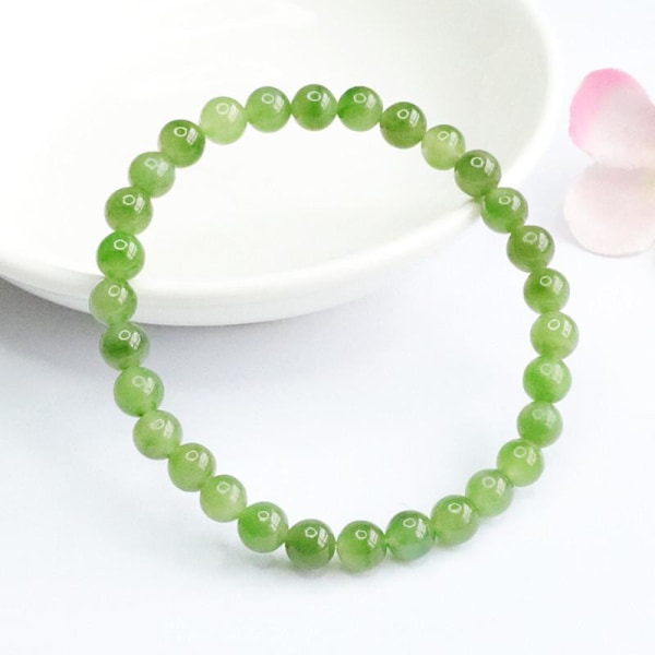 6mm Grönt Jade Armband Kvinnor Naturlig Ädelsten Fina Smycken Äkta Hetian Jades Nephrite Beads Elastiska pärlor Armband Armband 6mm