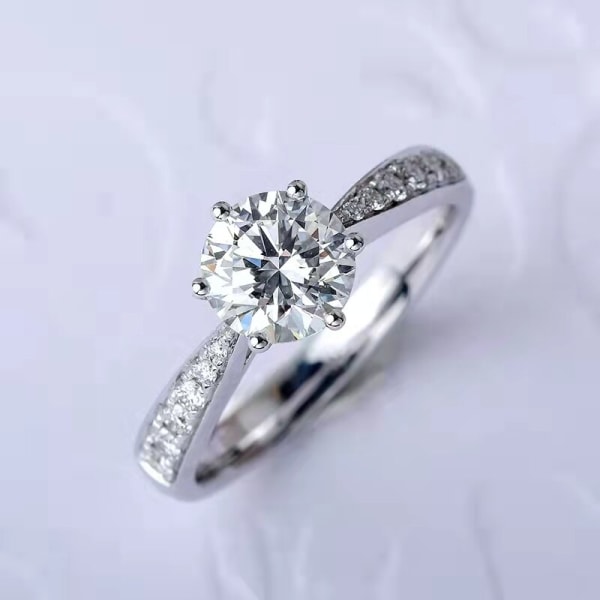 100% Real Certified Tibetan Silver 925 Ring Rund Brilliant 1 Carat Zirconia Diamant Bröllopsband Dam Present Smycken Tillbehör 8
