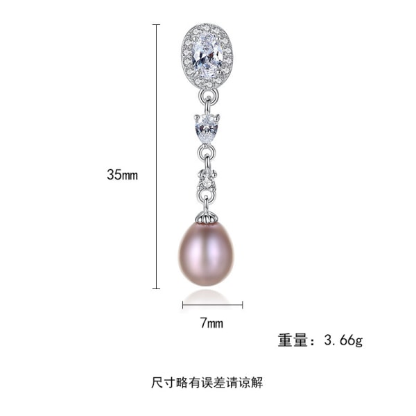 Sötvattenspärlörhängen i elegant S925 silver med zirkonstenar för kvinnor Pink freshwater pearl 925 Silver