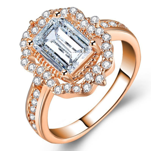 Roseguldpläterad zirkon fyrkantig diamantprinsessring förlovningsring för kvinnor RoseGold US SIZE 11