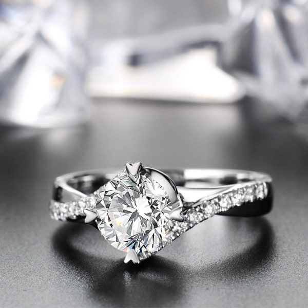100 % certifierade tibetanska silverringar för kvinnor omgång 1 karat Zirconia Diamant Stone Engagement Bröllopsband Modesmycken US11