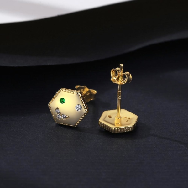 Vanliga Hexagon guldfärgade örhängen för kvinnor S925 Sterling Silver Smycken AAA Cubic Zircon Earring Julklappar 14k Gold
