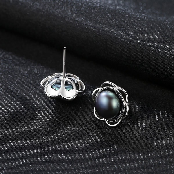 Sötvattenspärlörhängen i elegant S925 silver med zirkonstenar för kvinnor Black freshwater pearl 925 Silver