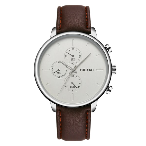 Herrmode watch med snyggt läderband - Watch BrownWithWhiteShell