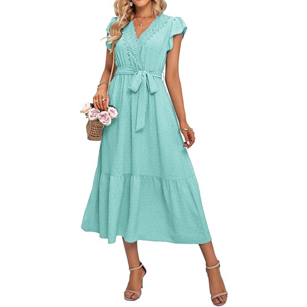 Kortärmade maxiklänningar för kvinnor turquoise XL