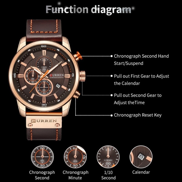 CURREN Watch för män Chronograph Armbandsur Casual Läder Mode Militär Sport Herr Gentleman Quartz Clock 8291 silver black box