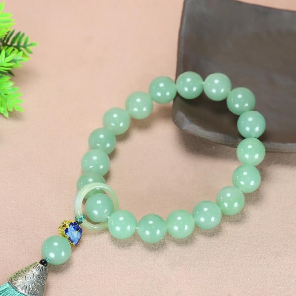 14mm Grönt Jade Armband Armband Män Kvinnor Helande Ädelsten Fina Smycken Äkta Myanmar Jadeit Pärlor Tofs Rosenkrans Armband 14mm